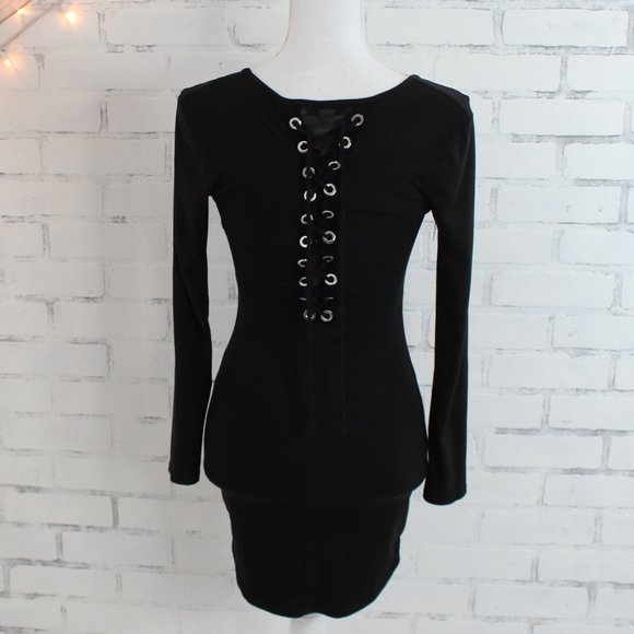 Adam Levine Black Lace Up Bodycon Dress - Picture 1 of 7